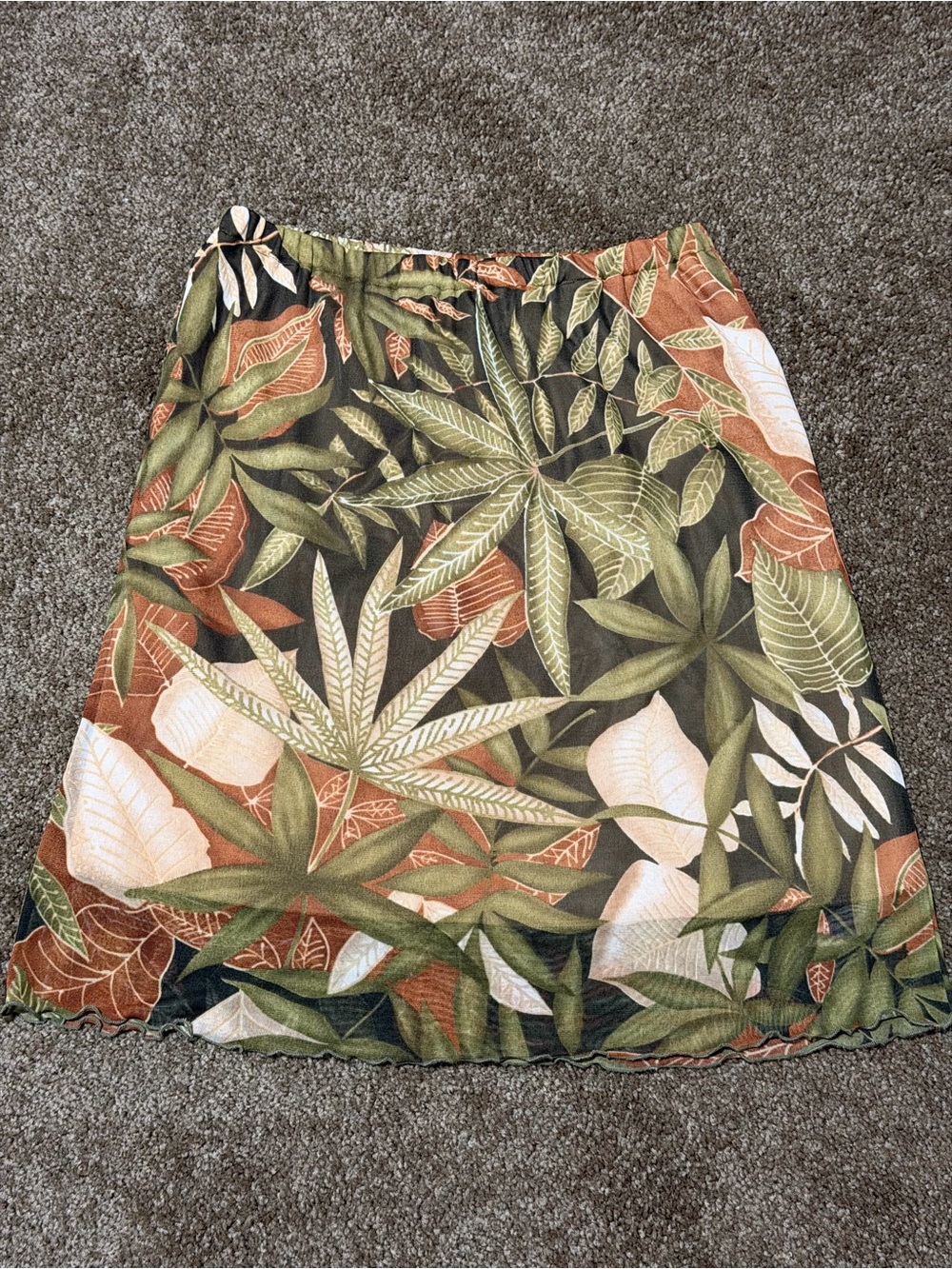 mine Tropical Leaf A-Line Skirt - Olive, Rust & Cream